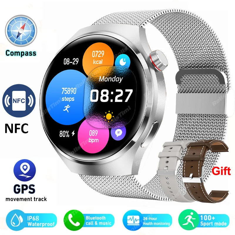 Novo relógio inteligente monitor de saúde freqüência cardíaca bluetooth chamada nfc gps rastreador ip68 à prova dip68 água smartwatch masculino para huawei gt4 pro