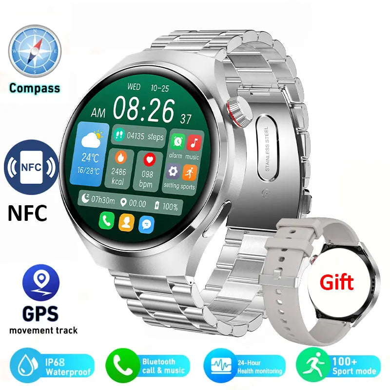 Novo relógio inteligente monitor de saúde freqüência cardíaca bluetooth chamada nfc gps rastreador ip68 à prova dip68 água smartwatch masculino para huawei gt4 pro