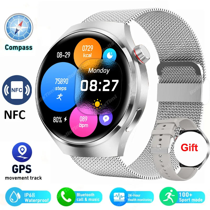 Novo relógio inteligente monitor de saúde freqüência cardíaca bluetooth chamada nfc gps rastreador ip68 à prova dip68 água smartwatch masculino para huawei gt4 pro