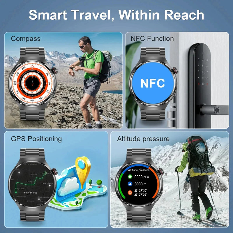 Novo relógio inteligente monitor de saúde freqüência cardíaca bluetooth chamada nfc gps rastreador ip68 à prova dip68 água smartwatch masculino para huawei gt4 pro