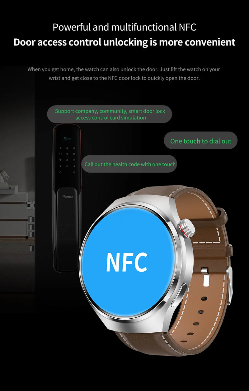 Novo relógio inteligente monitor de saúde freqüência cardíaca bluetooth chamada nfc gps rastreador ip68 à prova dip68 água smartwatch masculino para huawei gt4 pro