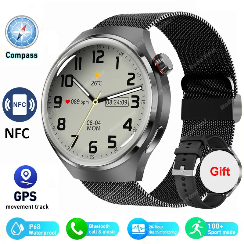 Novo relógio inteligente monitor de saúde freqüência cardíaca bluetooth chamada nfc gps rastreador ip68 à prova dip68 água smartwatch masculino para huawei gt4 pro