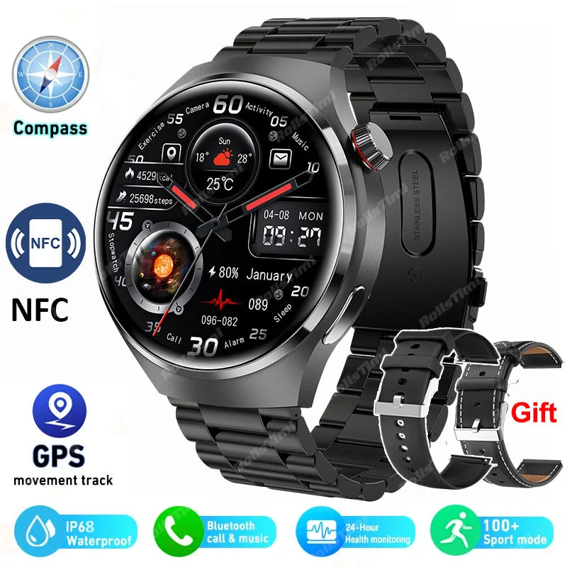 Novo relógio inteligente monitor de saúde freqüência cardíaca bluetooth chamada nfc gps rastreador ip68 à prova dip68 água smartwatch masculino para huawei gt4 pro